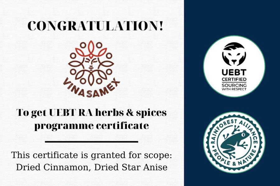 UEBT/RA certificate – Great potential to globally export Vietnam cinnamon and star anise